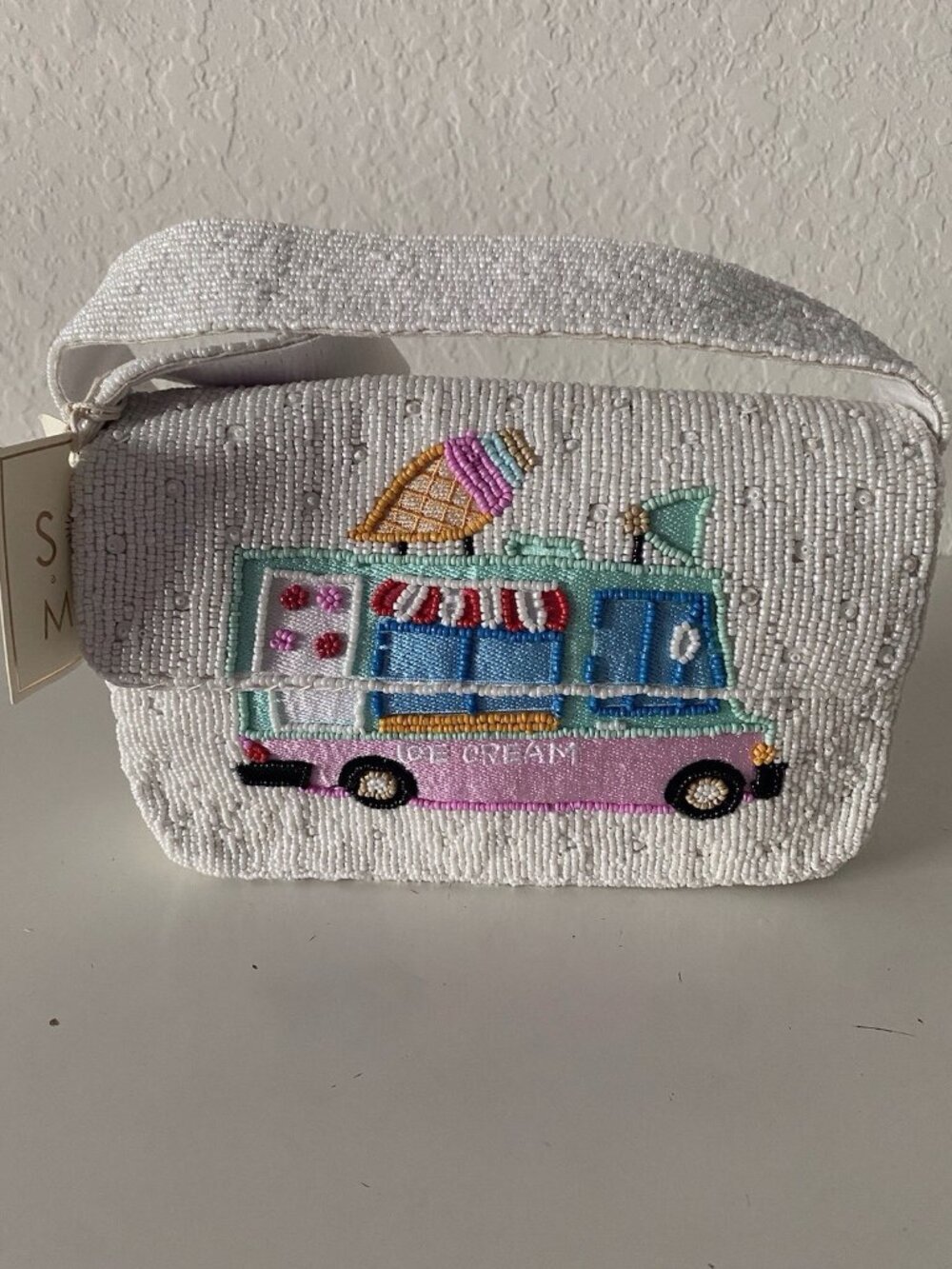 Sol & Mer Ice Cream Truck Themed Beaded Shoulder Bag Handcrafted In‎ India NEW